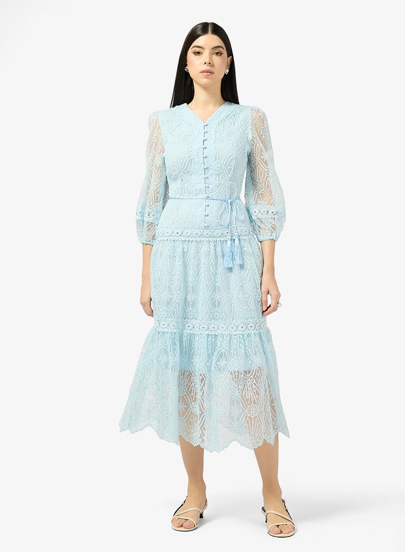 ايلا فستان دانتيل بأكمام منفوشة - Image 1